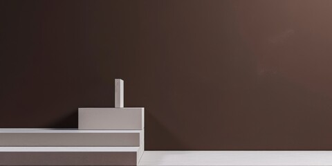 A simple minimalist scene with a pure dark brown background, Clean lines and abstract forms, Minimalist architectural style
