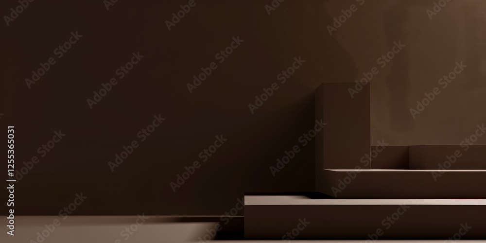 Poster a simple minimalist scene with a pure dark brown background, clean lines and abstract forms, minimal