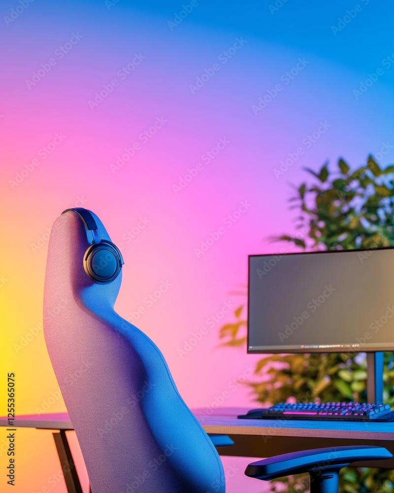 Aufkleber minimalist rgb gaming setup sleek multi-monitor workstation with ergonomic chair and peripherals - e