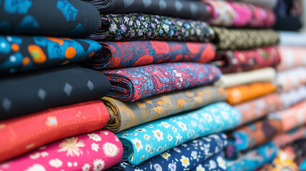 カラフルなアジア系の布地をクローズアップでリアルに描いたAI生成画像