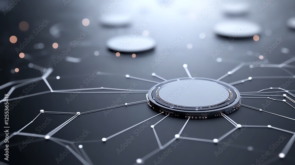 Aufkleber futuristic network concept with connected nodes on a sleek dark surface, representing digital connec