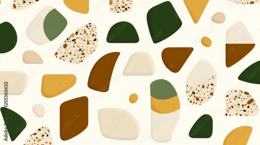 Aufkleber abstract shapes in earth tones with terrazzo texture background pattern design decorative art