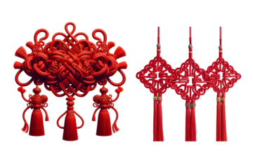 Traditional Chinese Knot Decorations with Red Tassels
