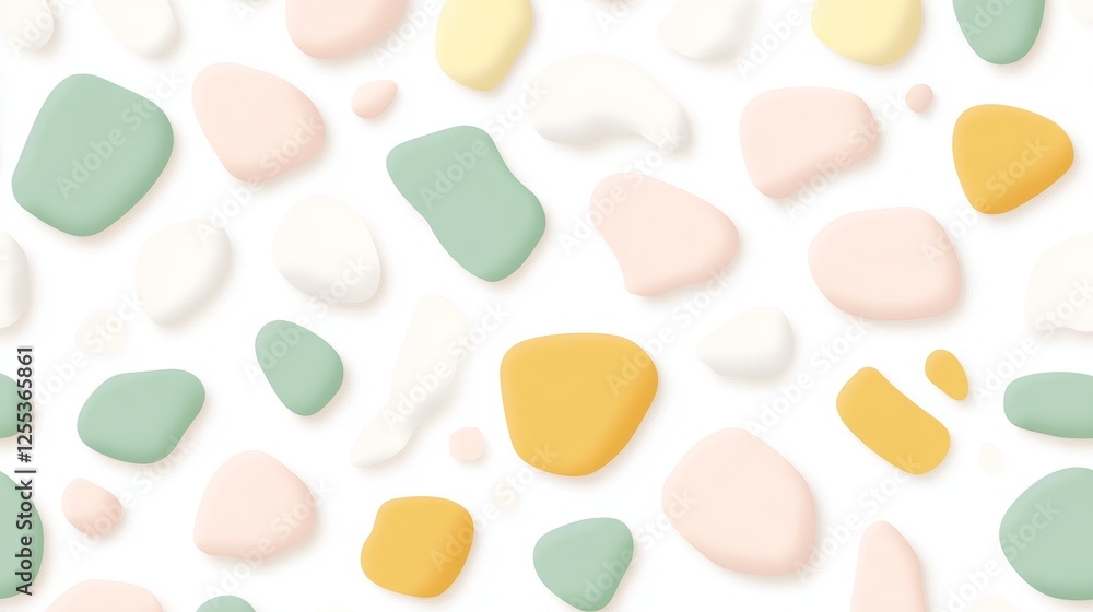 Poster abstract shapes pattern with soft color palette featuring pastel green pink white and yellow element