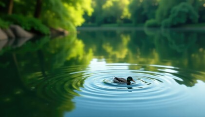 Reflections on a peaceful pond with tiny water ripple, lake, stillness, clear