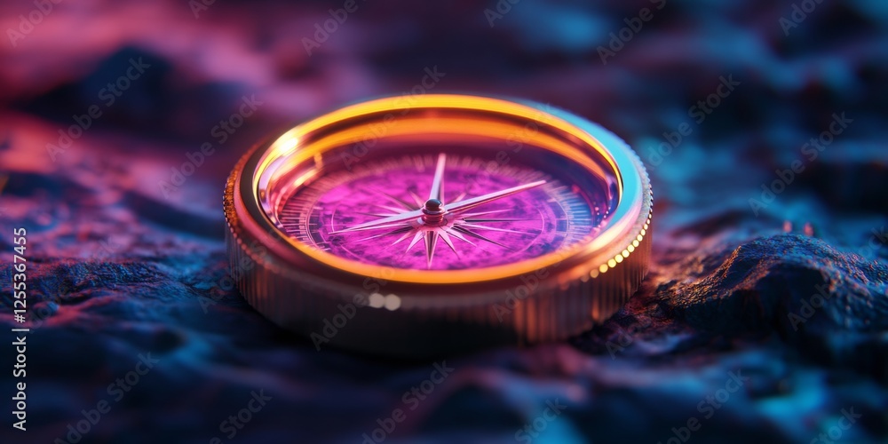 Poster retro-futuristic navigation arts brass compass on textured maps - adventure planning visuals for tra