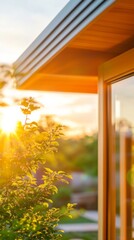 Sunlit Eco-Housing Model Wooden-Framed Miniature Home in Verdant Foliage - Sustainable Real Estate Design and Green Living Visual Content for Marketing