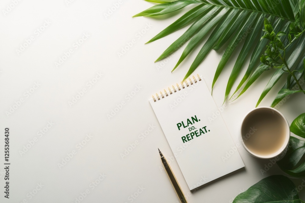 Poster minimalist affirmation typography sleek notepad and pen with greenery for productivity blogs - profe