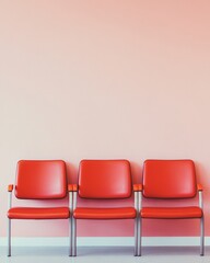 Obraz premium Mid-Century Modern Therapy Lounge Red Chairs with Metal Frames Against Pastel Backdrop - Mental Wellbeing Content and Contemporary Counseling Space Design