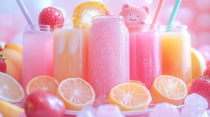 Pink fruit drinks, party background