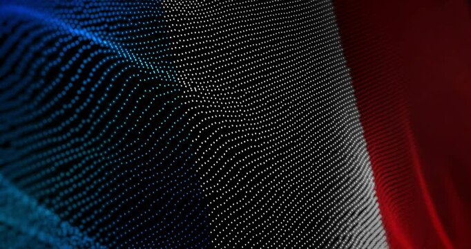 France flag waving pixel. French blowing banner cyber attack hack and security concept animation.