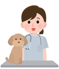獣医の女性と犬　イラスト