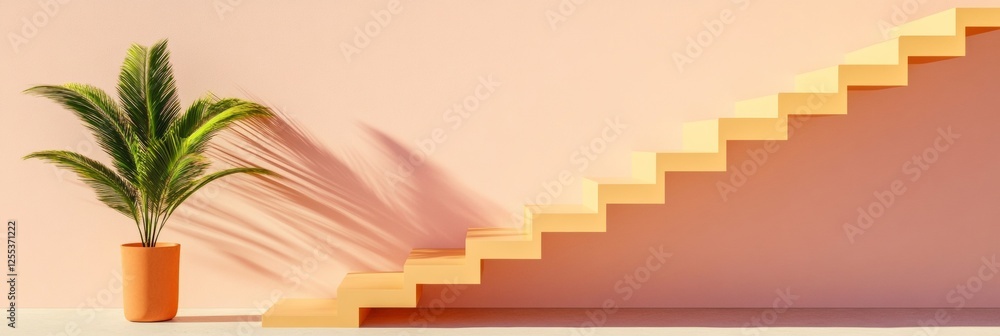 Aufkleber floating staircase elegance in minimalist open space smooth textured design for contemporary archite