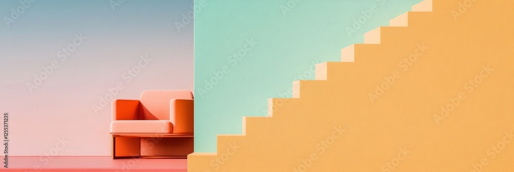Aufkleber Vibrant Minimalist Staircase Design Bold Color Block Architecture with Natural Light for Modern Urban Interiors and Creative Commercial Spaces