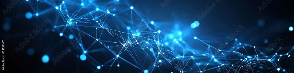 Poster abstract wave pattern light blue connected mesh, polygonal network in modern, tech-inspired design