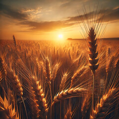 Nature’s Bounty – A Stunning View of a Golden Wheat Field at Sunset