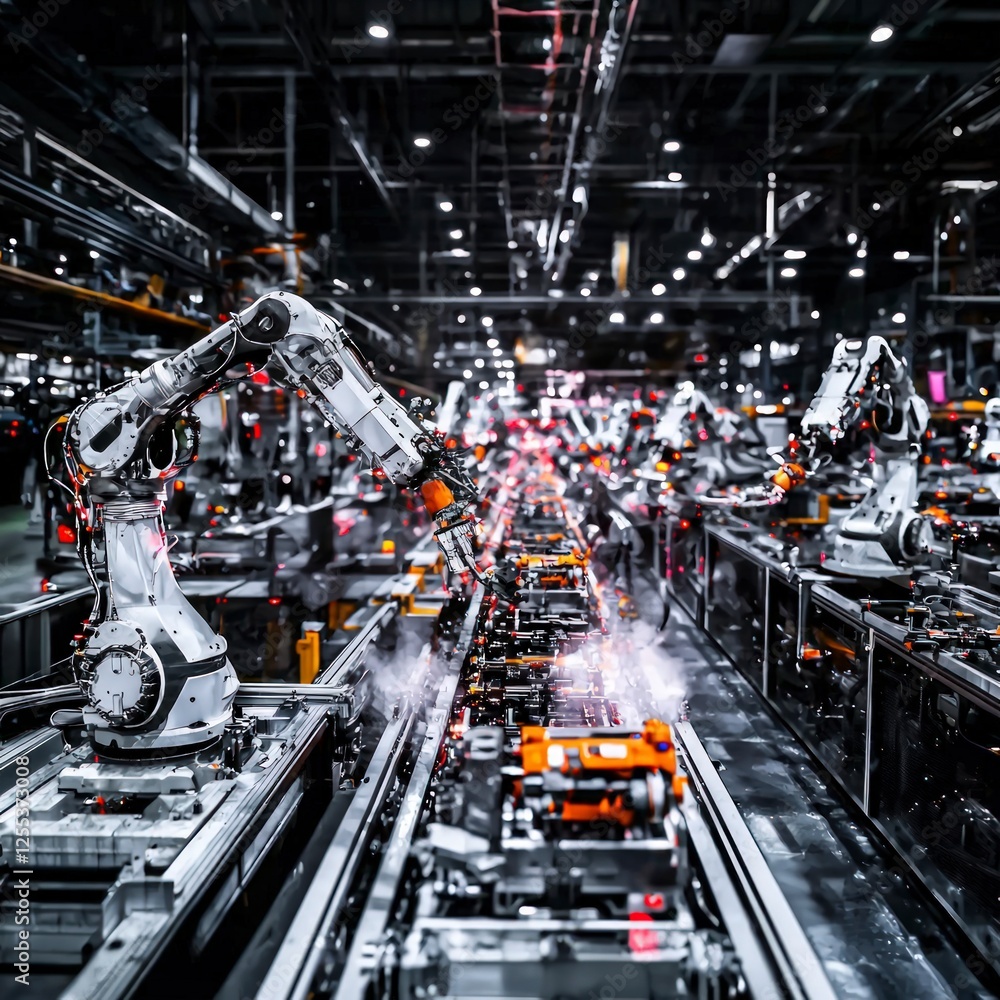 Poster automated assembly line in modern factory