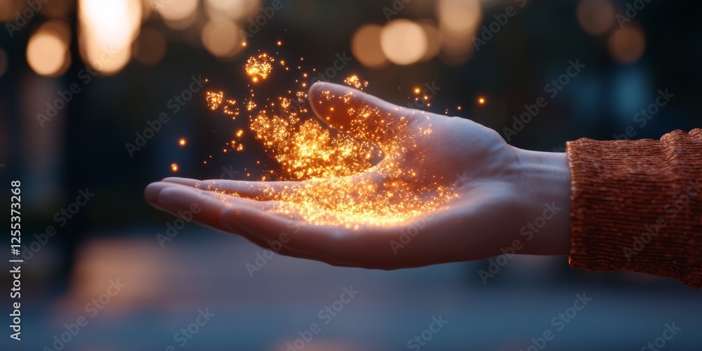 Poster Futuristic Tech Visualization Interactive Gesture-Controlled Holographic Interface with Glowing Data Elements - Digital Learning and Business Innovation for Modern Workspaces