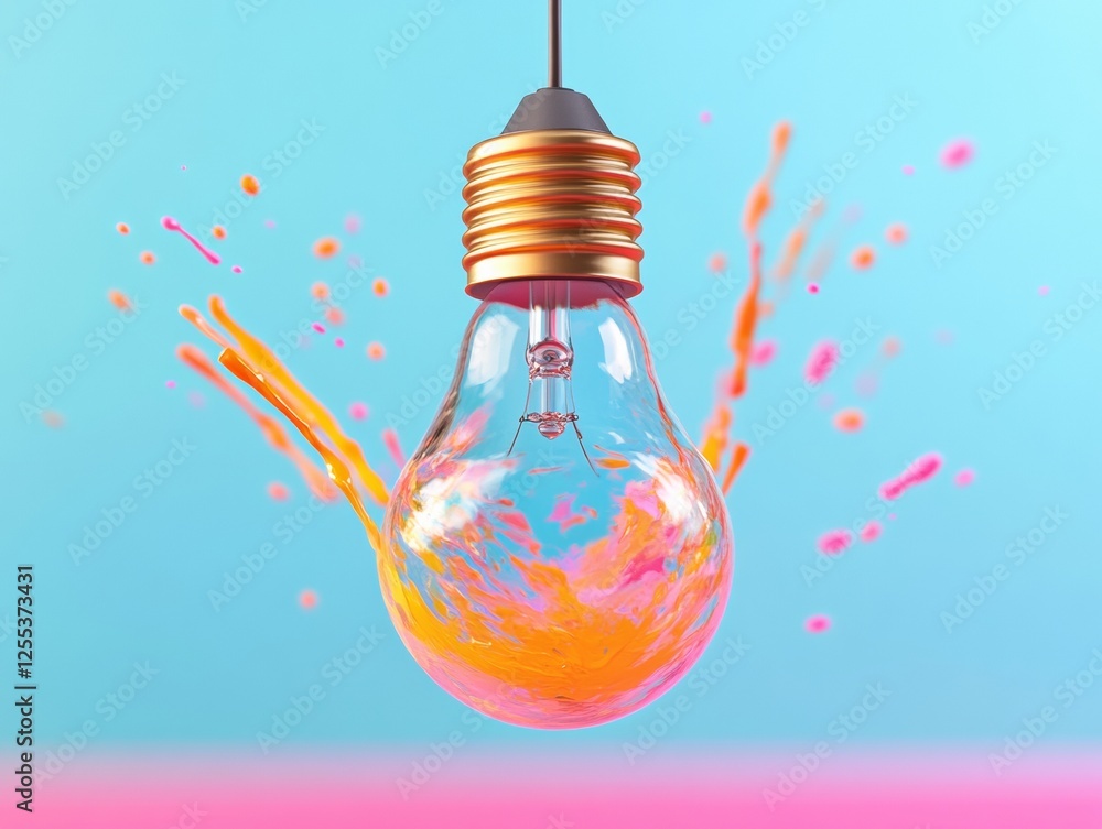 Aufkleber vibrant splatter art dynamic paint splash around lightbulb - innovative design content for creative 