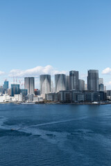 Naklejka premium Tokyo Skyline under the blue sky on a sunny day