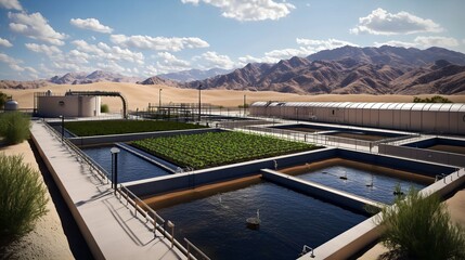 Fototapeta premium Desert agriculture innovation and sustainability, sustainable agriculture and water management, demonstrating innovative solutions for food production