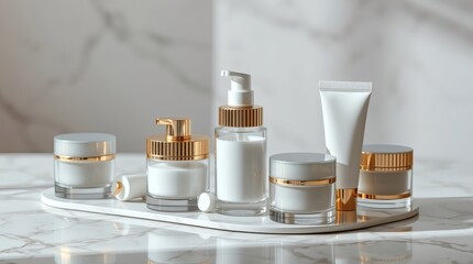 Luxury Skincare Products on Marble Tray