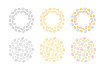 Easter Eggs and Cracked Eggshells Circular Frames and Round Background monochrome and colorful Set 6