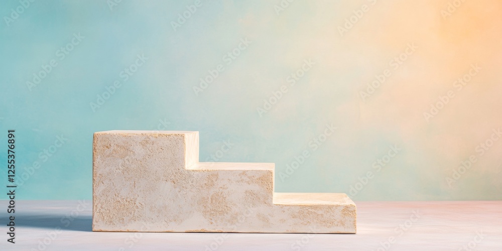 Aufkleber rectilinear podium display textured concrete steps on gradient pastel backdrop - strategic brand pre
