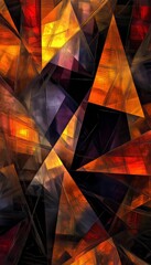 Striking abstract artwork with vibrant hues, intersecting lines, and geometric forms creating depth