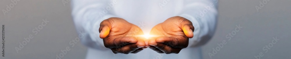 Leinwandbilder Holographic Healthcare Display Futuristic Digital Interface Floating Over Open Hands with Cross Symbol - Innovative Medical Content for Modern Health Tech Solutions
