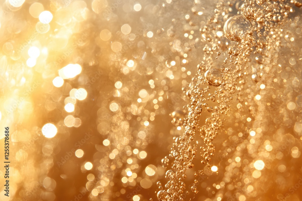Poster golden effervescence bubbles floating in a shimmering liquid abstract background texture