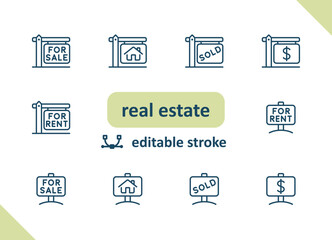 Real estate icons. House, buildings, home vector icon set