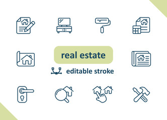 Real estate icons. House, buildings, home vector icon set