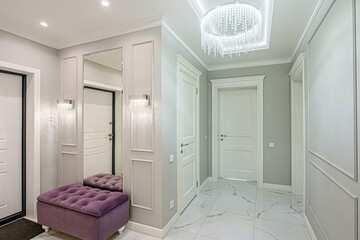 standard room interior apartment. room doors, renovation corridor lobby entrance hall