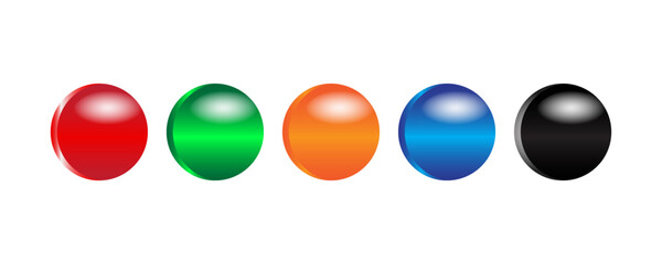 3d round buttons label icons in different color. Shiny glossy circular tag vector set