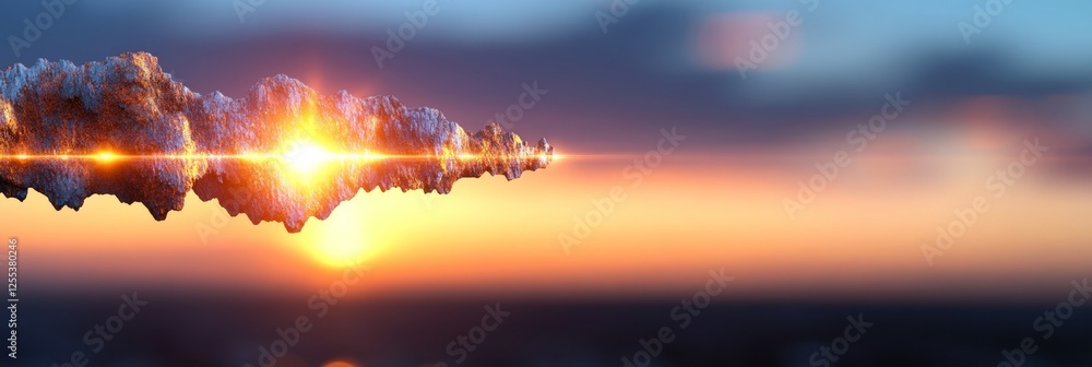Poster Futuristic Data Visualization Floating Metallic Elements with Sunset Glow - Advanced Business Intelligence and Interactive Dashboard Design for Modern Enterprises