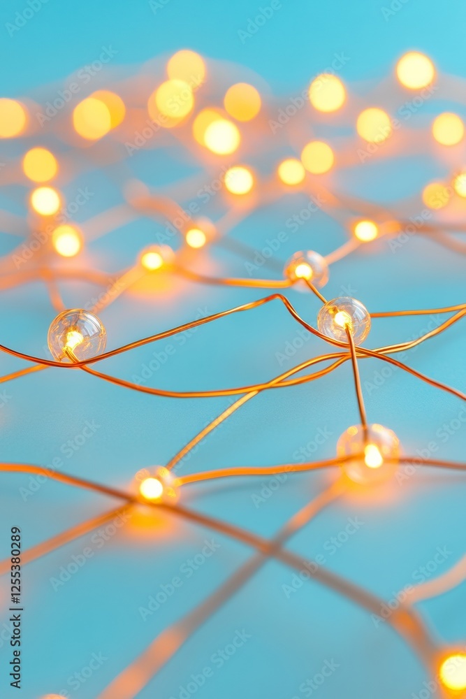 Poster Ambient Tech LED Array Warm Light Nodes on Blue Surface - Contemporary Network Visualization for Digital Marketing and Innovative Business Solutions