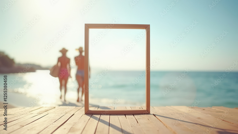 Wall mural empty frame at the beach background with copy space