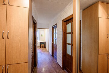 standard room interior apartment. room doors, renovation corridor lobby entrance hall