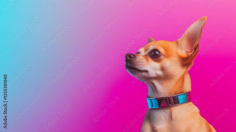 Aufkleber y2k aesthetic pet portraits metallic chrome chihuahua on vibrant gradient background - trendy visual