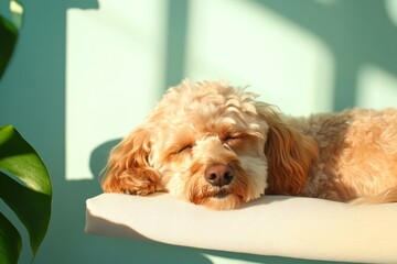 Cozy Minimalist Pet Portrait Rescued Dog on Eco-Friendly Recycled Bed for Sustainable Pet Care Marketing in Modern Eco-Conscious Homes
