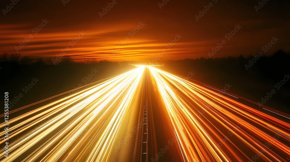 Aufkleber dynamic highway at night with light trails creating a sense of speed and movement in orange tones