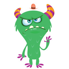 Cartoon cute monster with funny excited face expression waving hands. Vector illustration isolated on white. Halloween design