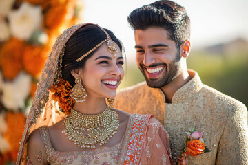 young indian bride and groom standing together