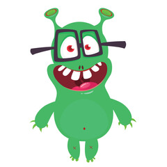 Cartoon cute monster with funny excited face expression waving hands. Vector illustration isolated on white. Halloween design