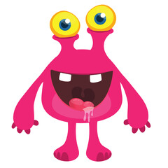 Cartoon cute monster with funny excited face expression waving hands. Vector illustration isolated on white. Halloween design