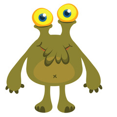 Cartoon cute monster with funny excited face expression waving hands. Vector illustration isolated on white. Halloween design