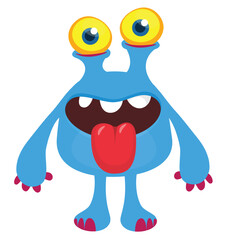 Cartoon cute monster with funny excited face expression waving hands. Vector illustration isolated on white. Halloween design