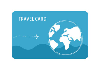 Travel credit card or travel gift card concept in flat design on white background.