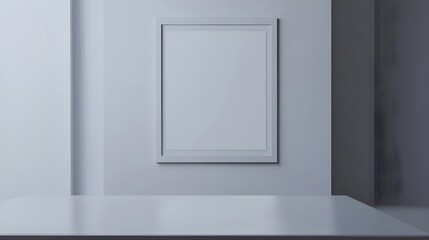 A sleek and modern designer studio with minimalist decor and a blank white frame above a clean desk